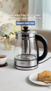 Ấm siêu tốc thuỷ tinh borosilicate kèm lọc trà có điều chỉnh nhiệt độ Kaiyo 1.7L (KEK-062)