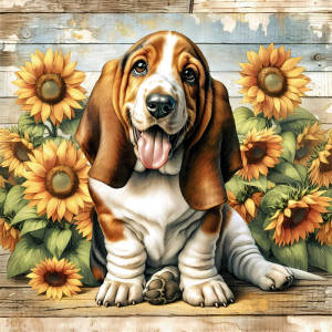Huacan Diamond Mosaic Dog Animal Sunflower Flower Full Round Square Diamond Painting New Picture For Living Room Home Decoratio