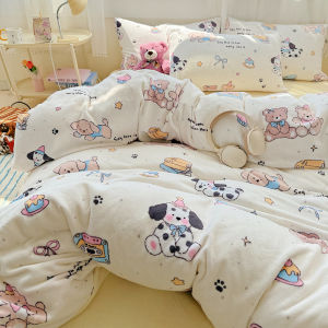 Warm Fleece Cartoon Bedding Set Cute Girl Heart Dormitory Three-Piece Suite Milk Velvet Bed Sheet Cover Quilt Cover A-Class Winter