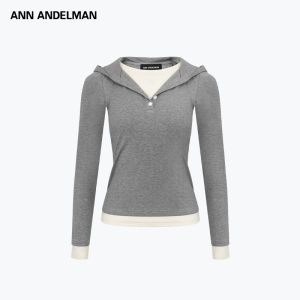 ANN ANDELMAN | Slim Fit Faux Layered Hooded T-Shirt Grey