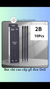 Bút chì cao cấp Deli NuSign NS722 2B thân gỗ đen đậm màu.