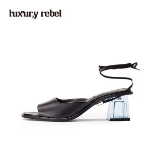 Luxury Rebel Womens Fashionable Transparent Thick Heel High Heels Sandals Casual Open-Toe Roman Style Leather Slip-On Shoes