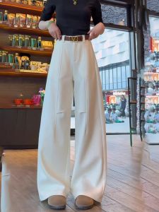 White High Waist Straight Leg Suit Pants Womens Casual Fashion Loose Trousers Slimming Design New 2025 Stylish Commute