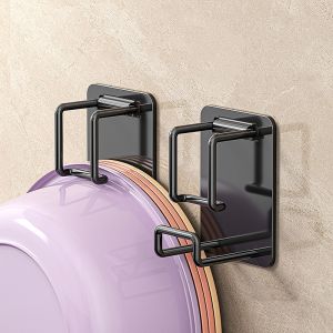 1/2Pcs Black Washbasin Hook Stainless Steel Punch-free Kitchen Bathroom Rack Basin Storage Rack Gadgets Hanging Holder
