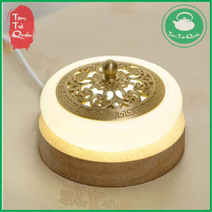 Lư xông trầm ngọc bích nắp đồng họa tiết