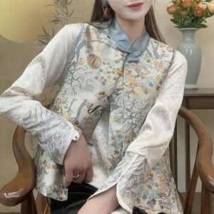 New Chinese Style Womens Vest National Style Improved Cheongsam Collar Button Embroidered Tea Ceremony Top High End Zen Spirit