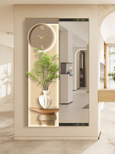 Green Plant Hidden Full-Length Mirror Decorative Painting Push-Pull Invisible Dressing Mirror Wall-Mounted Cream Style Entrance Painting with Clock