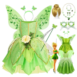 Halloween Green Fairy Tinkerbell Dress Girls Performance Costume