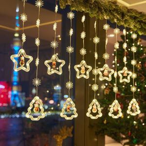 Popular Santa Claus LED Curtain Lights 10 Miniature Snowflake Christmas String Lights with 8 Lighting Modes