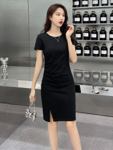 French Black Dress Summer 2025 New Folded Design High-End Slimming Split Hepburn Style Little Black Dress Womens Fashion