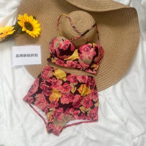 Fashionable Retro Womens Bikini Swimsuit with Steel Ring Strap Separate Design Triangular Style Swimming Costume for Ladies