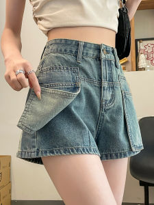 Retro Style Womens Denim Shorts Loose Fit High Waist Thin Material Summer Fashion Workwear A-Line Hot Pants Light Wear