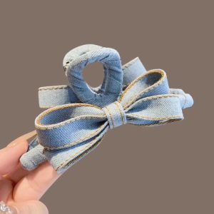 Autumn Winter Denim Bow Hair Claw Clip for Women High-End Hair Bun Shark Clip 2025 New Large Size Back Hair Accessory