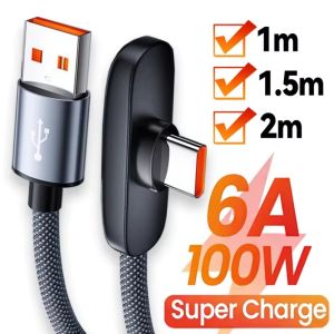 100W Right-Angle Braided Fast Charging Data Cable Type C 6A Charging Cable for Samsung Huawei Xiaomi USB C Cord
