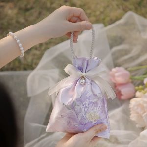 10 Chiếc Trung Quốc Vải Satin Túi Đựng Kẹo Có Dây Rút Di Động Tặng Túi Đóng Gói Cho Đám Cưới Sinh Nhật Trang Sức Túi Cầm Tay