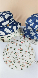 [HỎA TỐC] Mũ bucket cotton cho em bé 1-4 tuổi vòng đầu 50cm nón bèo vành tròn đính nút họa tiết hoạt hình dễ thương Urombaby