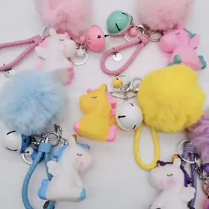 Gantungan Kunci Aksesoris Tas Unicorn Pom Pom Lonceng Pendant Fluffy Toy JCGK30
