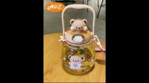 BPA FREE 1360ml Cute Bear Bunny Portable Water Bottle With Straw Big Belly Large Capacity Bottle Flask