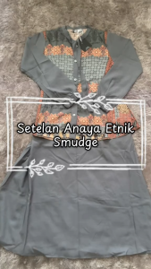 Jual Setelan Rok Anaya Ethnik One Set Top Muslimah Smudge Linen Twill Printing Premium