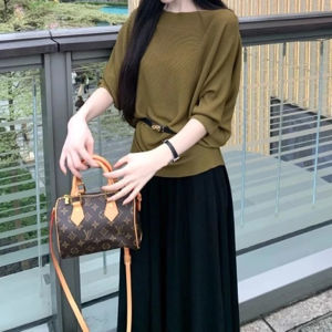 YUEZHONGWEI | Áo Thun Len Tay Ngắn Dây Buộc Lỏng Tai bèo Tím