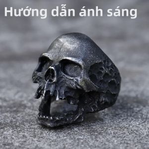 Năm 2022 Nam 316L Thép Không Gỉ Vintage Nhẫn Đầu Lâu Lớn Hung Dữ Gothic Punk Biker Món Quà Trang Sức Dành Cho Thanh Thiếu Niên-Miễn Phí Vận Chuyển
