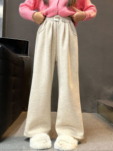 กางเกงขายาวผ้าขนแกะสำหรับเด็กผู้หญิง กางเกงขายาวทรงตรงสำหรับฤดูใบไม้ร่วงและฤดูหนาว กางเกงขายาวทรงหลวมสบาย ๆ สำหรับเด็กผู้หญิง