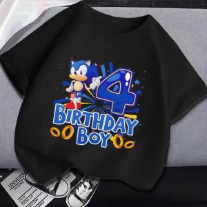 Bandai | Clothing Party Supplies Casual Tshirt Sonics T-shirt Boys Birthday Number 1-9 Print Short Sleeve Clothes Base Tee Children Tops