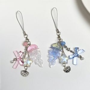 Jellyfish Phone Strap Korean Style Short Marine Life Keychain Lanyard For iPhone Case Decoration Pendant Friend Gift