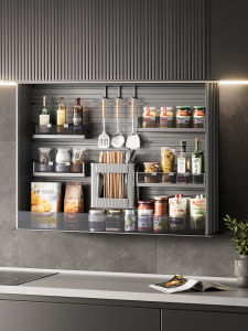 Smart Kitchen Electric Elevating Wall Cabinet Vertical Pull down Voice Controlled Spice Pull out Basket Modern Aluminum Alloy