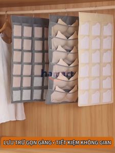 Túi Treo Quần Áo Lót Vải Lưới Nhiều Ngăn Để Đồ Tất Vớ Thoáng Khí Đa Năng Đinh Móc Dán Tường Hamart
