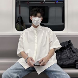 Áo Thun Nam Tay Bảy Phong Cách Hàn Quốc Rộng Rãi Màu Trơn Nút Ẩn Áo Thun Mùa Hè Áo Thun Nam Áo Thun Nam