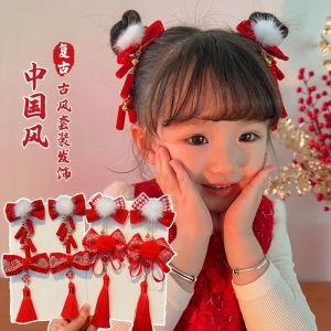 Traditional Chinese New Year Girls Hair Clip Childrens Fashion Accessories Red Hanfu Hairpin Female Toddler Headwear