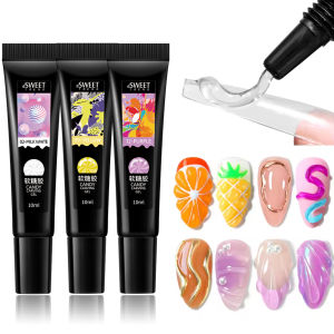 6pcs Jelly Pudding Nail Gel Translucent Korean Style Cute Emboss Modeling Painting Gel Nail Polish Supplies DIY Manicure Decor