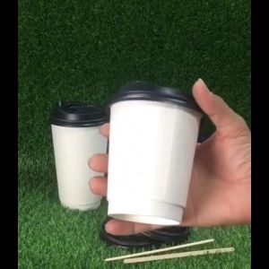 50pcs Double Wall Coffee Paper Cup Plain White with Black Flip Lid 8oz / 12oz/ 16oz