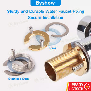 Byshow Stainless Steel Fitting Kit with Anti loosing Nut for Kitchen Bathroom Basin Convenient Tap Faucet Locknut Fixing Faucet Fastening Nut Circlip Antiloosening Washer Tap Locknut Replacement Accessories 开口螺母垫片水龙头紧固件