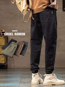 ROMON | Romon Mens Loose Fit Black Cotton Harem Pants Autumn Spring Fashion Brand Workwear Trousers Casual Long Pants For Men