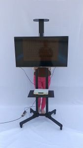 LCD TV stand 32-65 inches floor mobile stand rotatable one-piece trolley teaching office monitor shelf can withstand a weight of 100KG with a TV box tray tiltable 15° silent casters with brakes