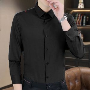 HENGYUANXIANG | Chic Casual Long Sleeve Mens Shirt Iron-Free Pure Color Spring Autumn New Style Business Casual Shirt Standard Fit Button Detail