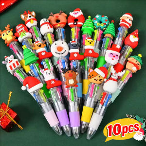 10Pcs Multi Styles Christmas Theme Ballpoint Pen 4-Color Christmas Pens for Kids Present School Writing Supplies Christmas Gifts