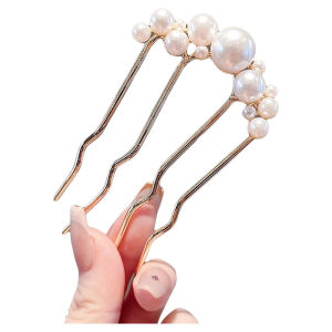 French Style Pearl And Rhinestone U-Shaped Hairpin Womens New 2024 High-End Bun Hair Comb Elegant Hairpin Hair Accessories