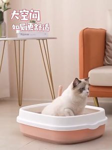 ห้องน้ำแมว กระบะทรายแมว ขนาดใหญ่ กะบะทรายแมว/กระบะทรายแมวพกพา แถมพลั่วตักทรายแมวและถุงดับกลิ่น