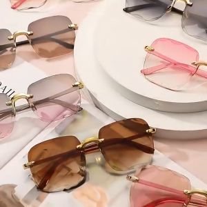 Square Frame Retro Fashion Sunglasses for Women Beach Fashion Gradient Frameless Sunglasses UV400 Glasses