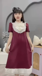 (Có size từ 45-100kg) Váy bầu đầm bầu bigsize chất nhung phối cổ voan cực xinh