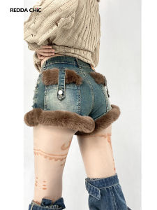 Winter Plush Shorts Womens Denim Boot Pants High Waist Cotton Stretch Fabric Four Seasons Universal Boot Cut Hot Shorts
