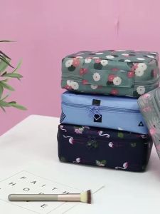 Elegant Floral Nylon Waterproof Cosmetic Travel Organizer Pouch