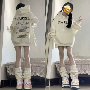 Oversize Hoodie Sweatshirt Fleece Lined Letter Print Loose Fit Womens Style Comfortable Casual Outerwear for Autumn Winter