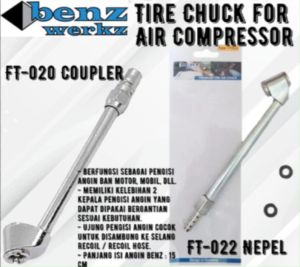 BENZ Air Chuck Coupler FT-020 dan Nipple FT-022 Alat isi Angin Ban