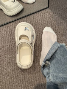 White Thick Bottom Slip-On Slippers Womens Summer Outdoor Wear Anti-Slip Heightening Clog Shoes Korean Style Flat Heel EVA