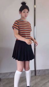 T-shirts for women Summer Korean rainbow striped T-shirt sweet cropped top