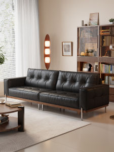 DONGMU | Ghế Sofa Da Thật Màu Đen Phong Cách Cổ Điển Khung Gỗ